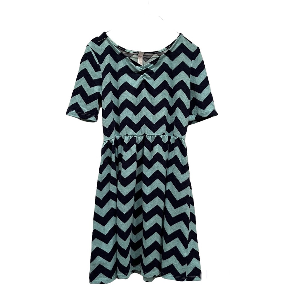 Xhiliration Teal & Navy Chevron Dress Girls Size 10/12